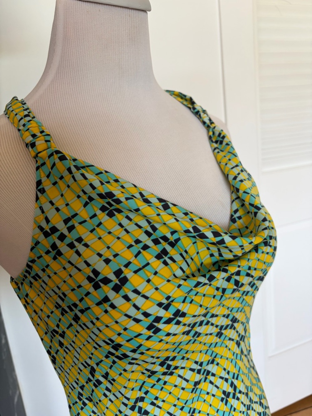 Banana Republic Yellow & Teal Geometric Cowl Tank Top